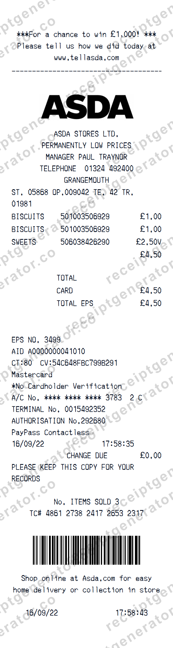 ASDA Store Receipt Template Preview of the editable ASDA Store receipt template starting layout