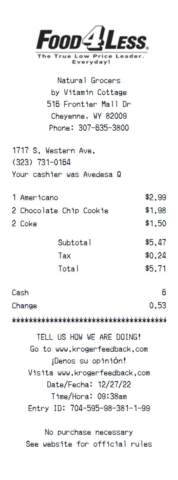Food4Less receipt example