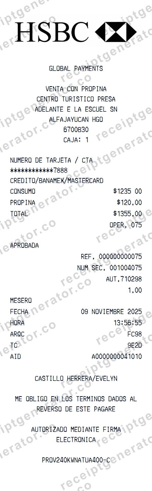 HSBC Receipt Template Preview of the editable HSBC receipt template starting layout