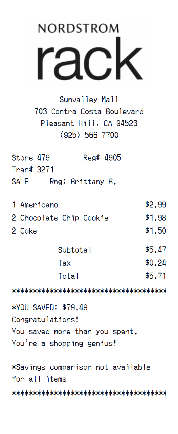 Nordstrom Rack receipt example