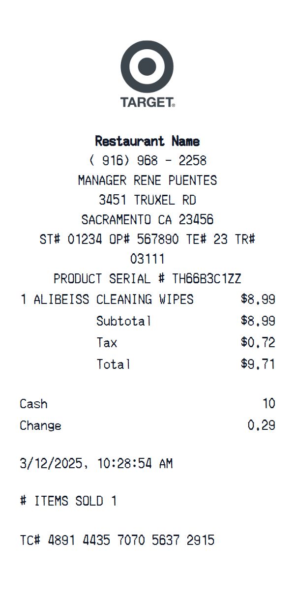 Target receipt example