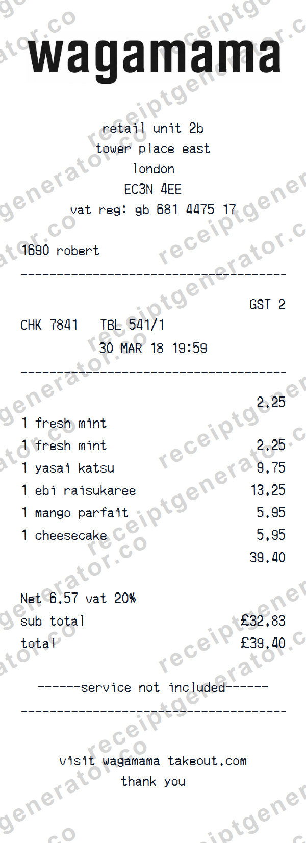 Wagamama Receipt Template Preview of the editable Wagamama receipt template starting layout