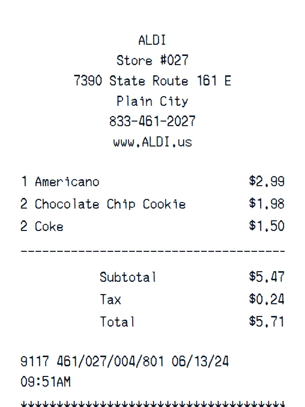 ALDI receipt template — free ALDI receipt generator