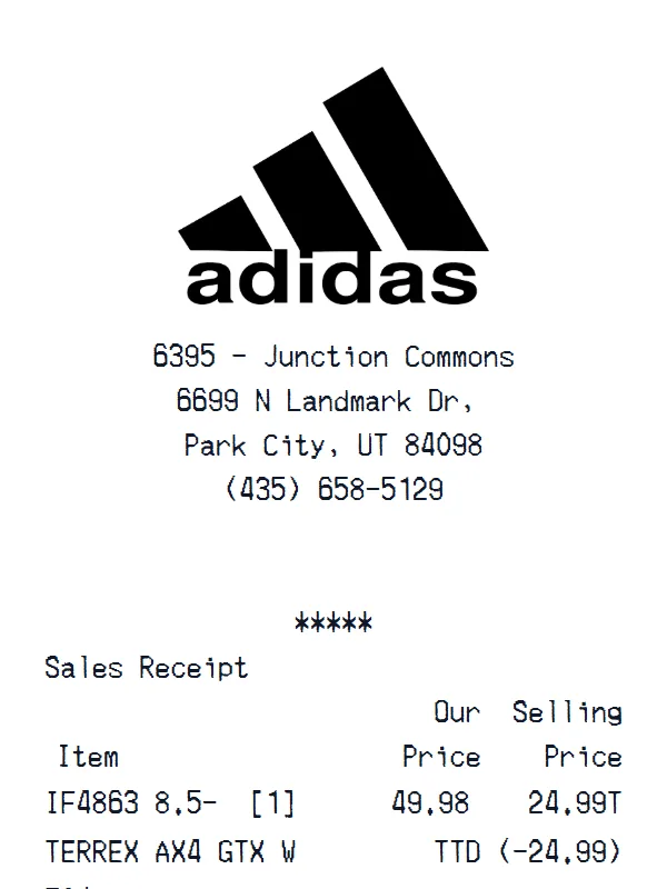 Adidas Receipt receipt example