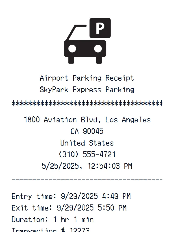 Airport Parking Receipt receipt example