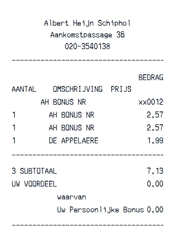 Albert Heijn Receipt receipt example