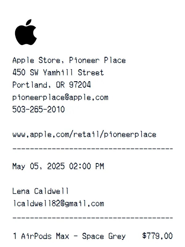 Apple receipt example