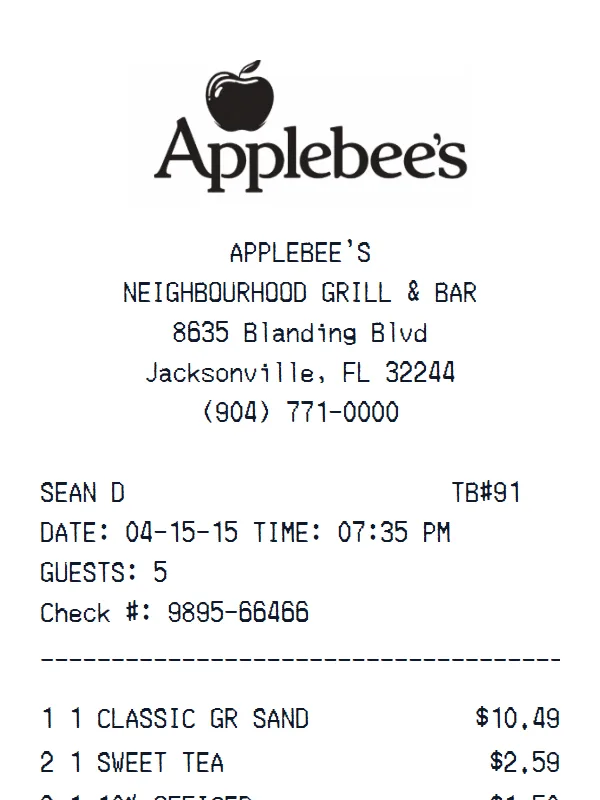 Applebee's receipt template — free Applebee's receipt generator