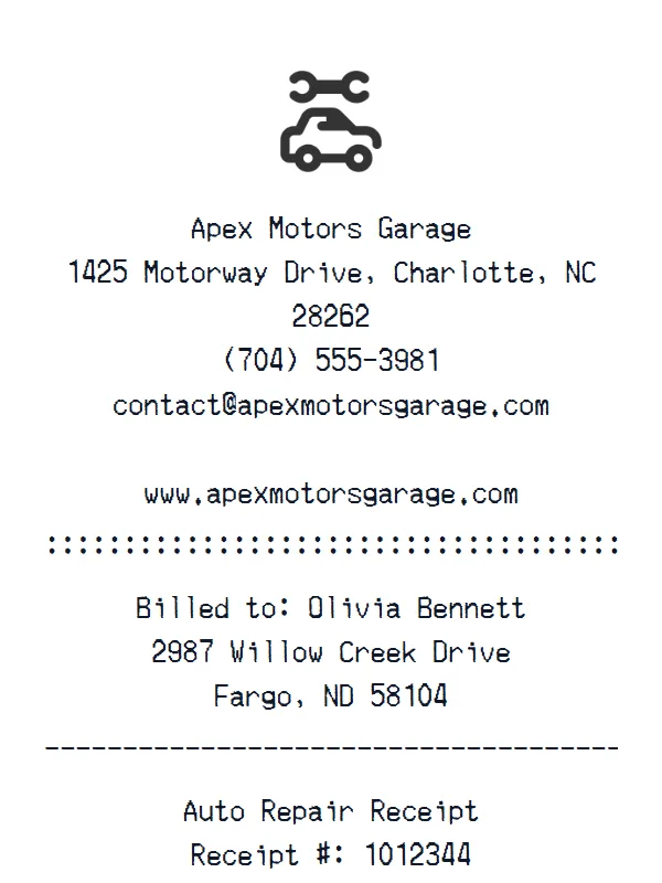 Auto Repair Receipt receipt example