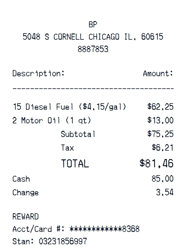 BP Receipt receipt example