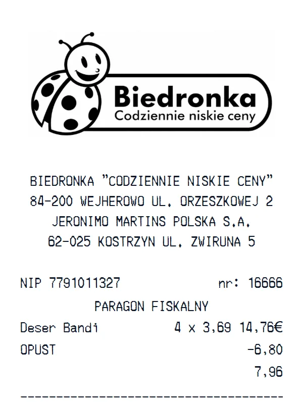 Biedronka Receipt receipt example
