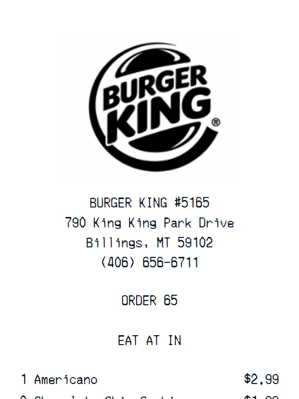 Burger King Receipt receipt example
