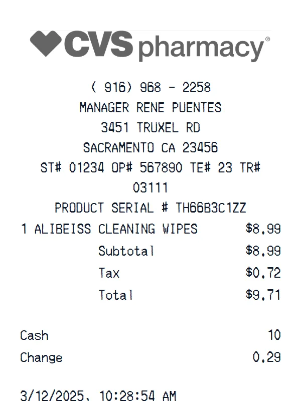 CVS Pharmacy receipt template — free CVS Pharmacy receipt generator