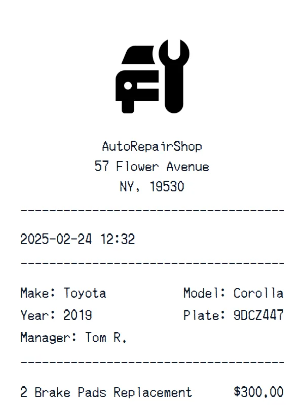 Car Repair Receipt receipt example