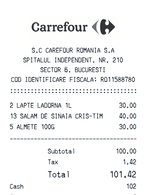 Carrefour Receipt receipt example