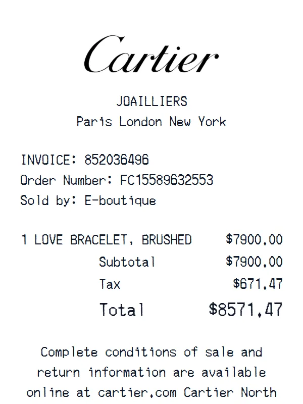 Cartier Receipt receipt example