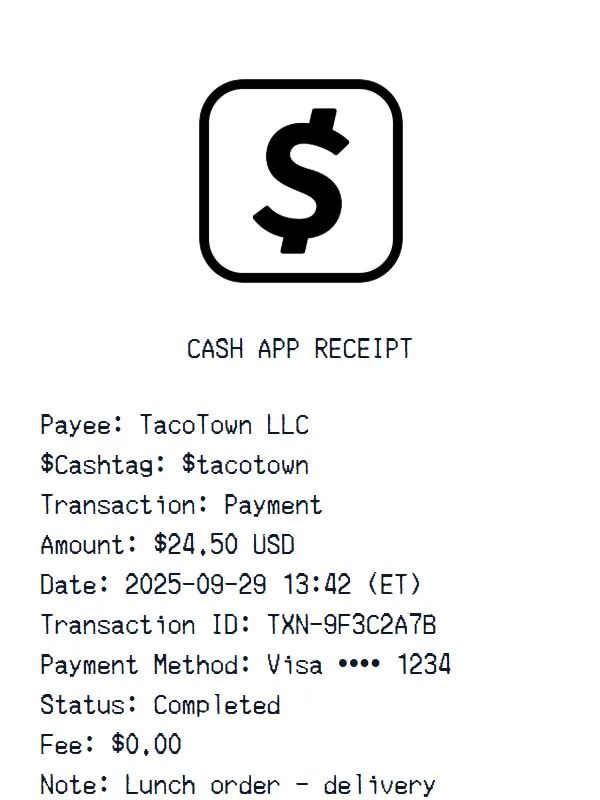 Cash App Receipt receipt example