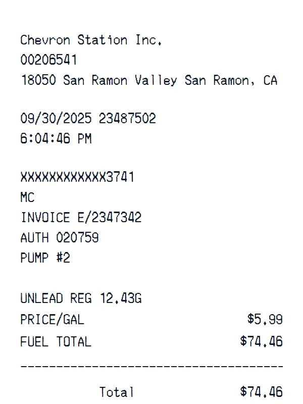 Chevron Receipt receipt example