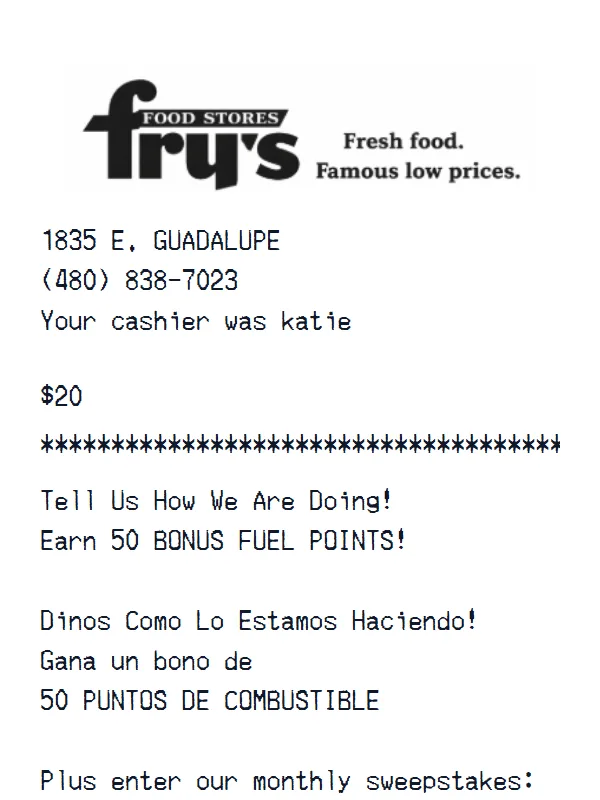 Fry’s Food Stores Receipt receipt example
