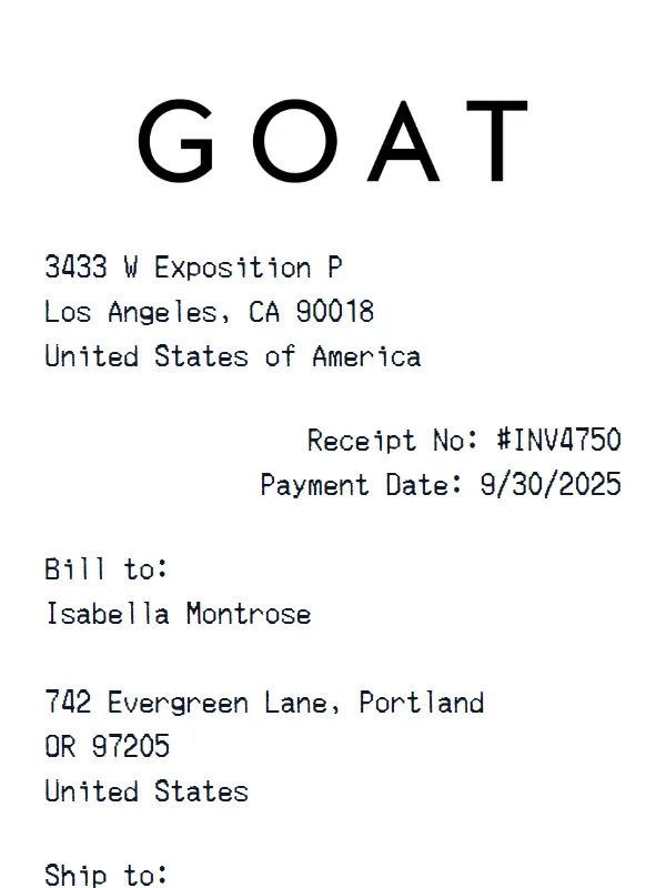 GOAT Receipt receipt example