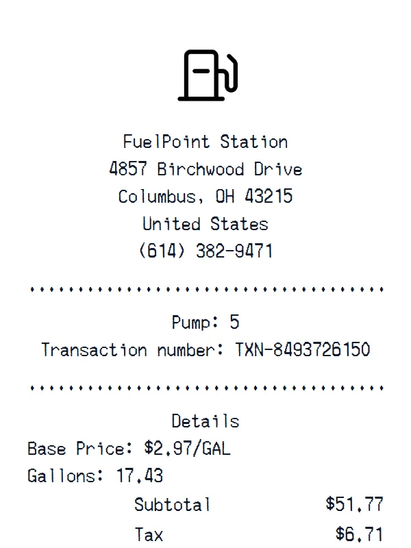 Gas Receipt receipt example