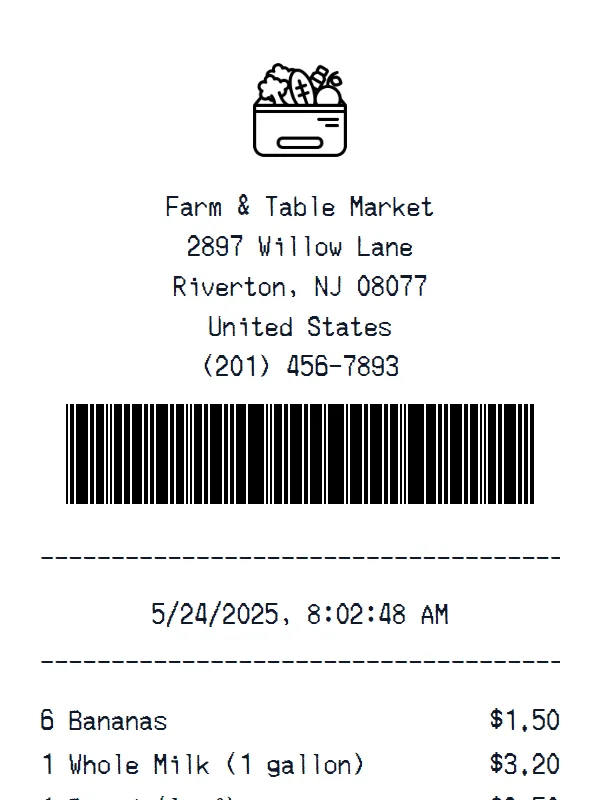 Grocery Receipt receipt example
