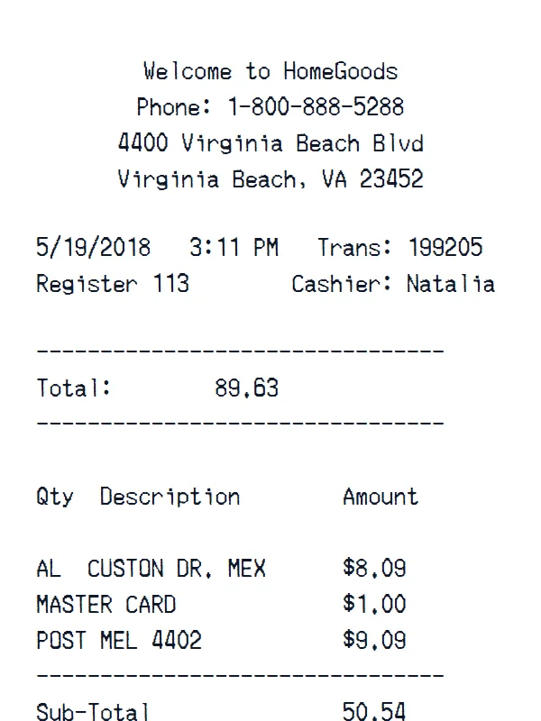 HomeGoods receipt template — free HomeGoods receipt generator