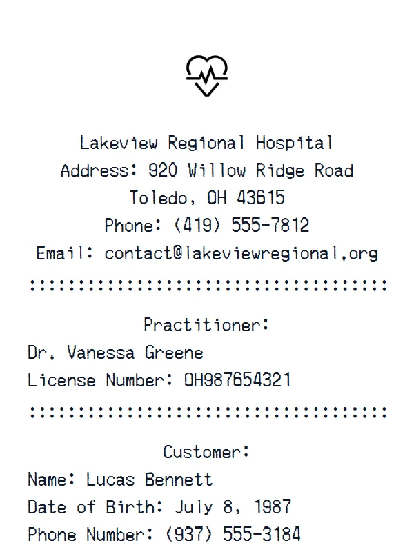 Hospital Receipt receipt example