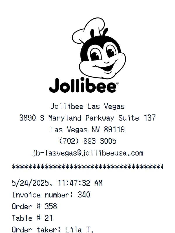 Jollibee Receipt receipt example