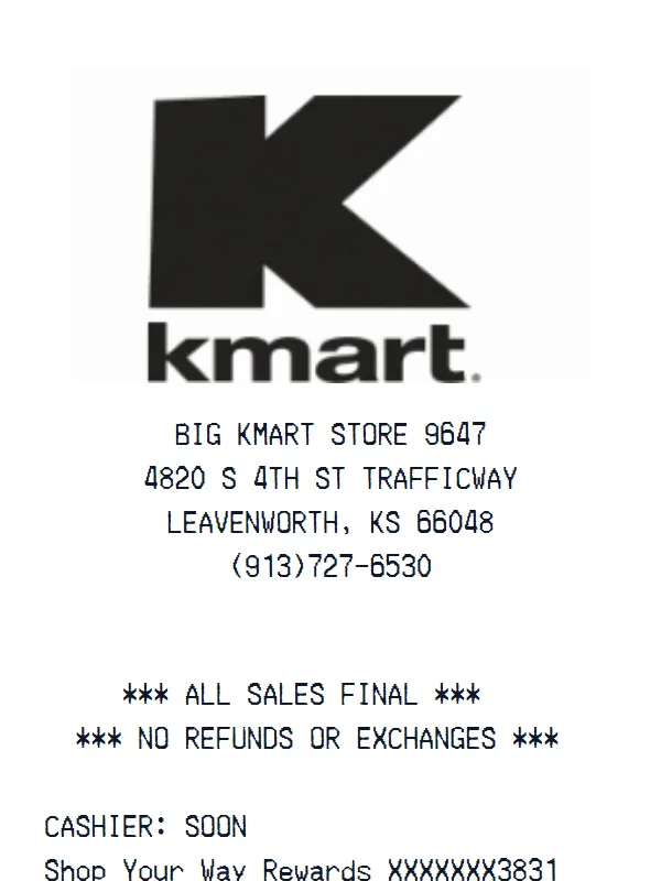 Kmart Receipt receipt example