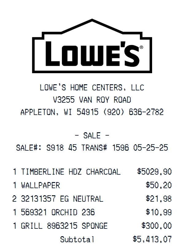 Lowe's Receipt receipt example