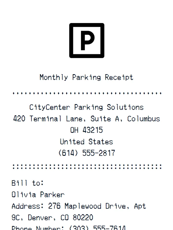 Monthly Parking Receipt receipt example