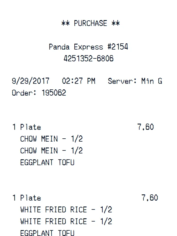 Panda Express Receipt receipt example