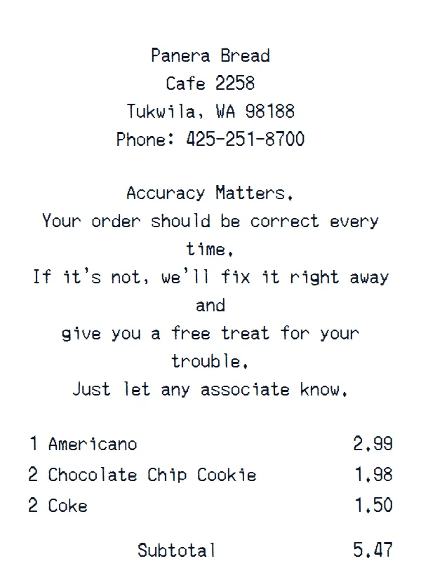 Panera Bread Receipt receipt example