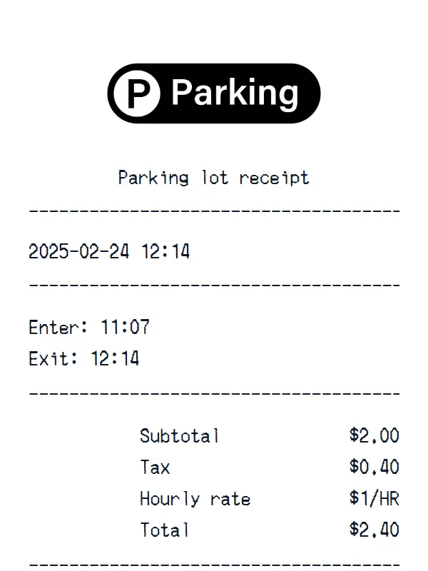 Parking lot receipt receipt example