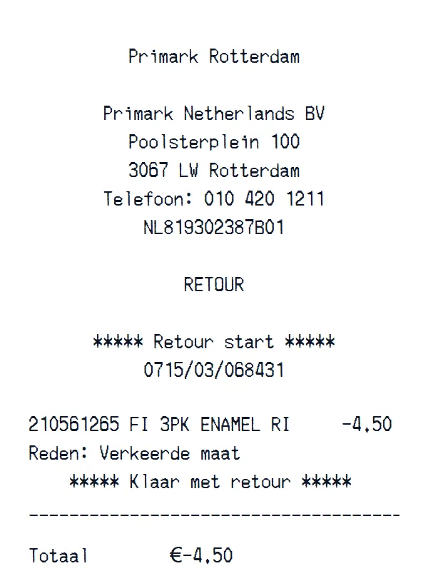 Primark Receipt receipt example