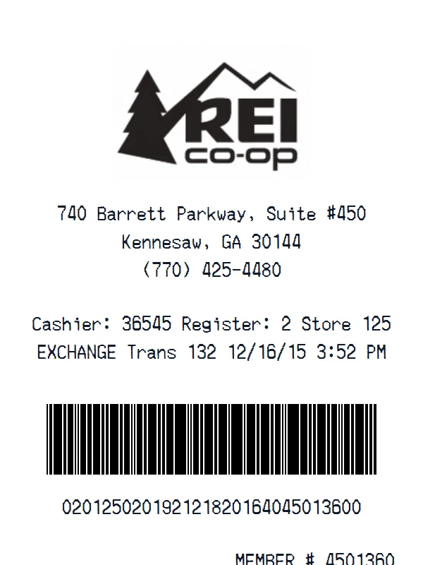 REI Co-op Receipt receipt example