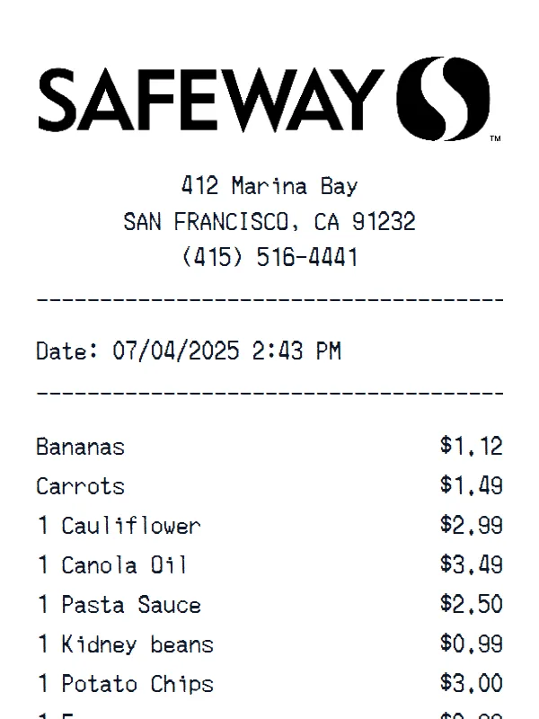 Safeway receipt receipt example