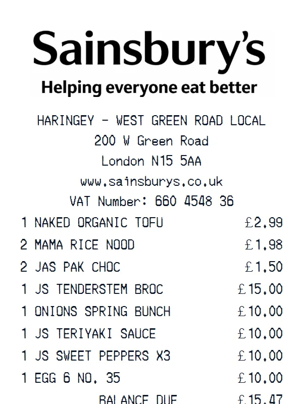 Sainsbury’s Receipt receipt example