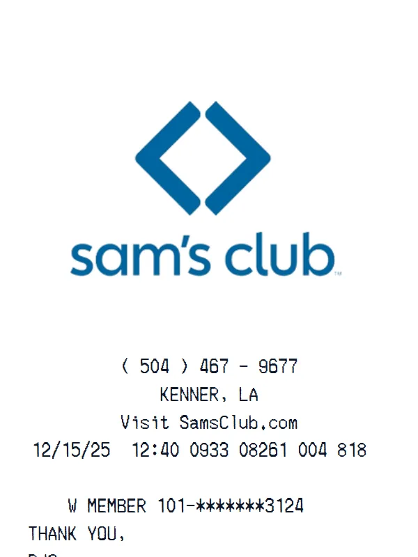 Sam’s Club Receipt receipt example