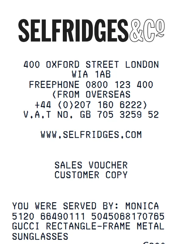 Selfridges Receipt receipt example