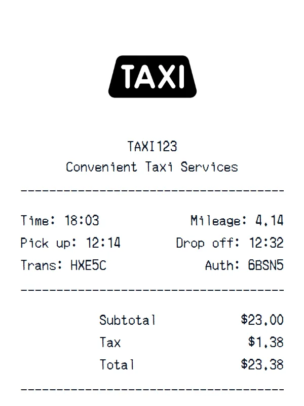 Taxi Ride Receipt receipt example