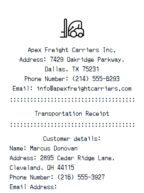 Transportation Receipt receipt example