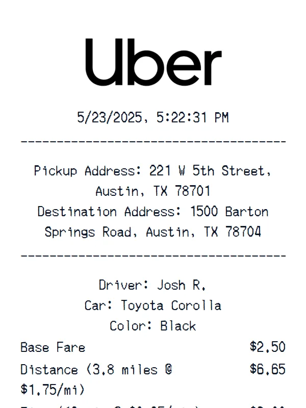 Uber receipt example