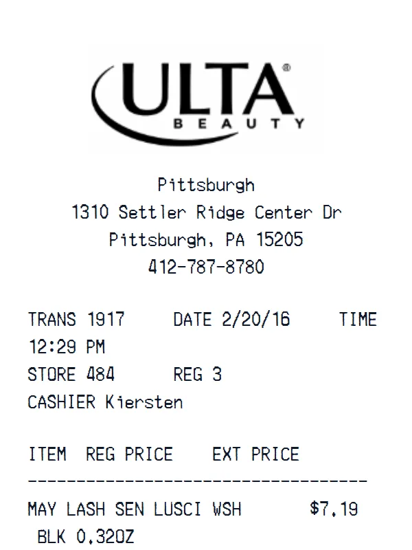 Ulta Beauty Receipt receipt example