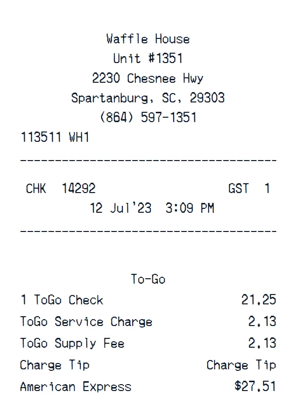 Waffle House Receipt receipt example