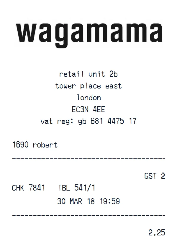 Wagamama Receipt receipt example