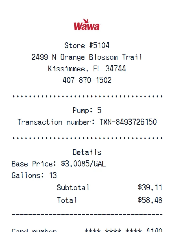 Wawa Receipt receipt example