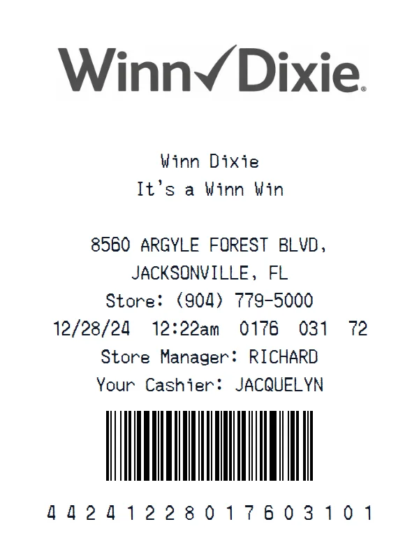 Winn-Dixie Receipt receipt example