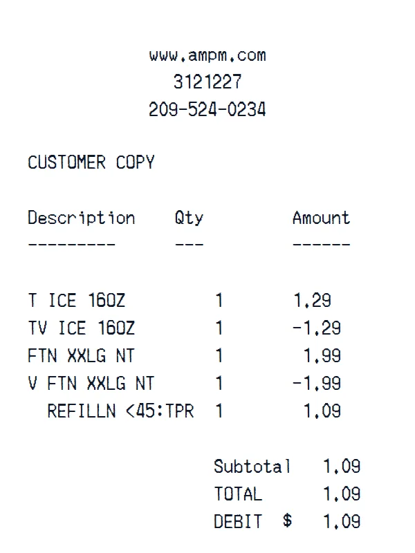 ampm Receipt receipt example